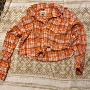 Pink American Eagle cropped flannel